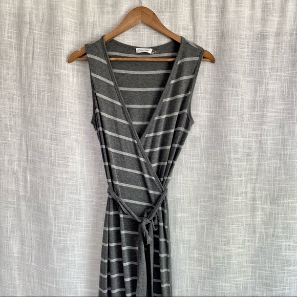 Calvin Klein Sleeveless Striped Wrap Maxi Dress - Picture 2 of 8